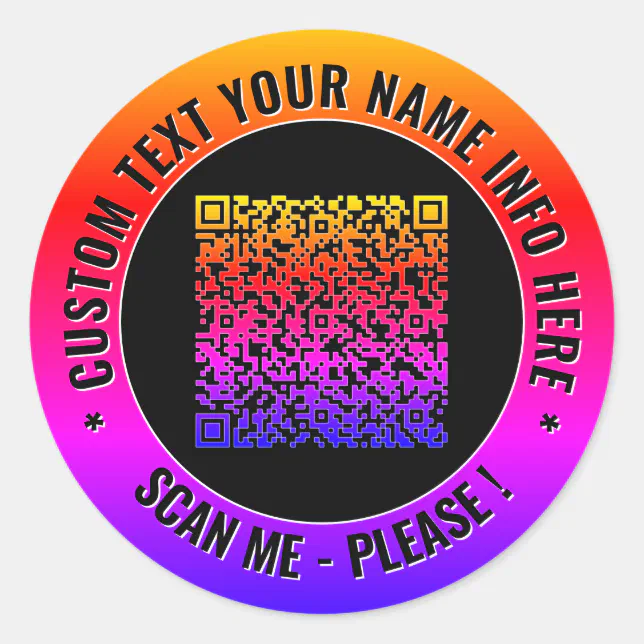 Round Qr Code With Text Inside Code Your QR Code Custom Text Round Stickers Template | Zazzle