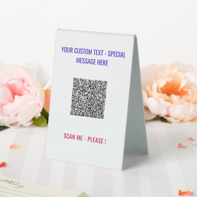 Your QR Code Custom Text Table Tent Sign Example (In SItu (Wedding))