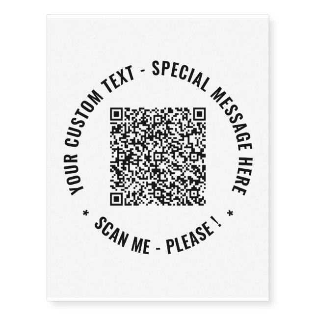 Your QR Code Custom Text Temporary Tattoos Example (Front)