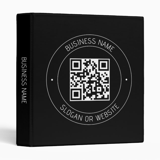 Your QR code & Editable Text | Black & White 3 Ring Binder (Front/Spine)