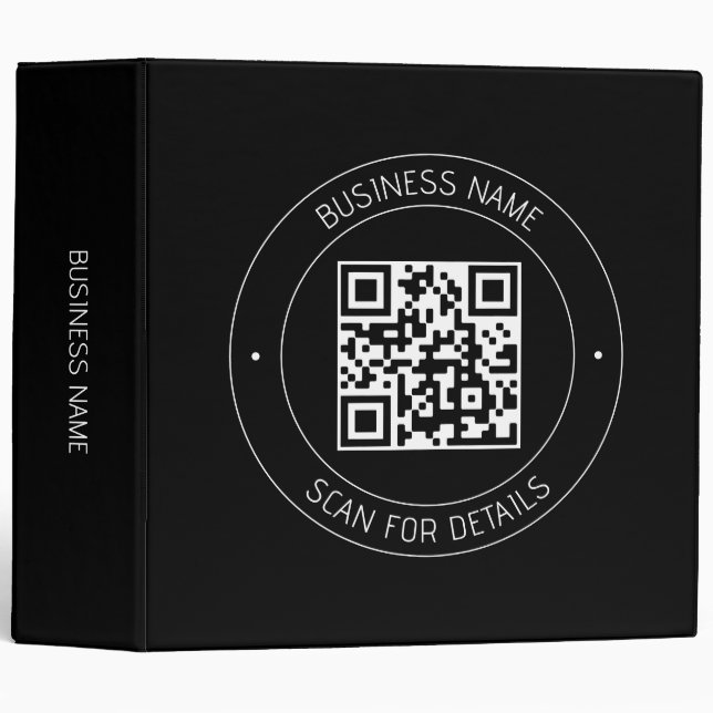 Your QR code & Editable Text | Black & White 3 Ring Binder (Front/Spine)
