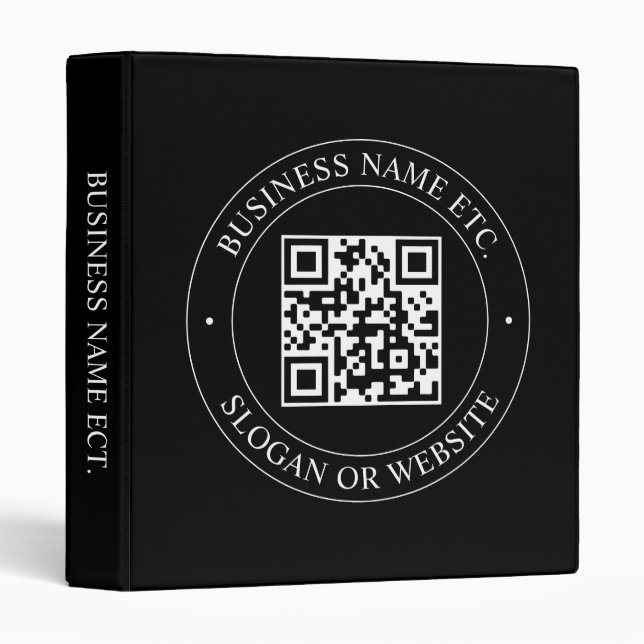 Your QR code & Editable Text | Black & White 3 Ring Binder (Front/Spine)