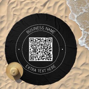 Your QR code & Editable Text Black & White Beach Towel