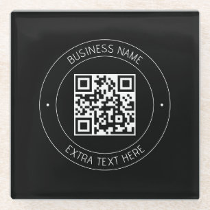 Your QR code & Editable Text Black & White Glass Coaster