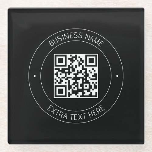 Your QR code  Editable Text  Black  White Glass Coaster