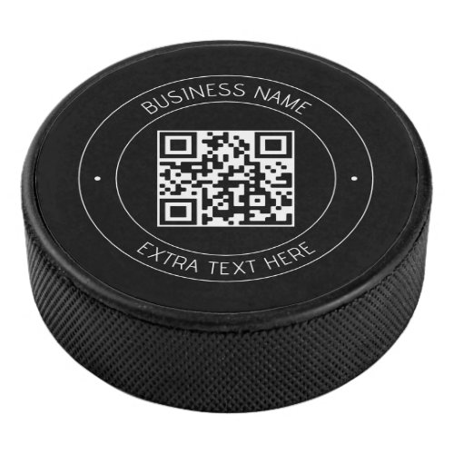 Your QR code  Editable Text  Black  White Hockey Puck