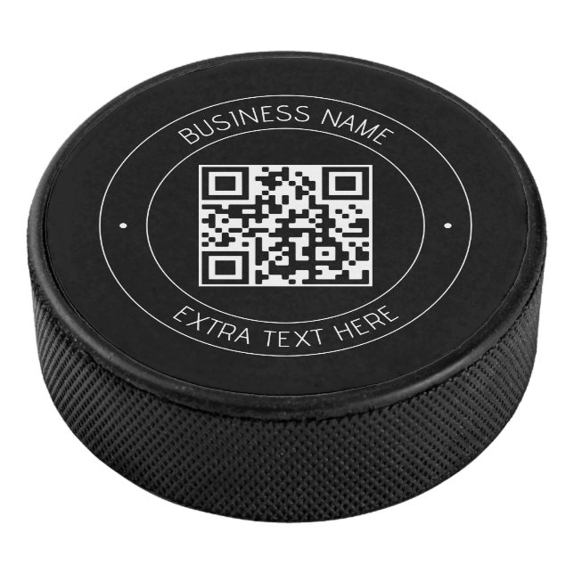 Your QR code & Editable Text | Black & White Hockey Puck (3/4)