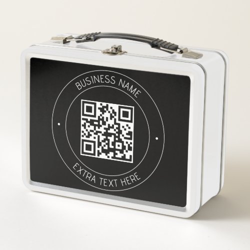 Your QR code  Editable Text  Black  White Metal Lunch Box