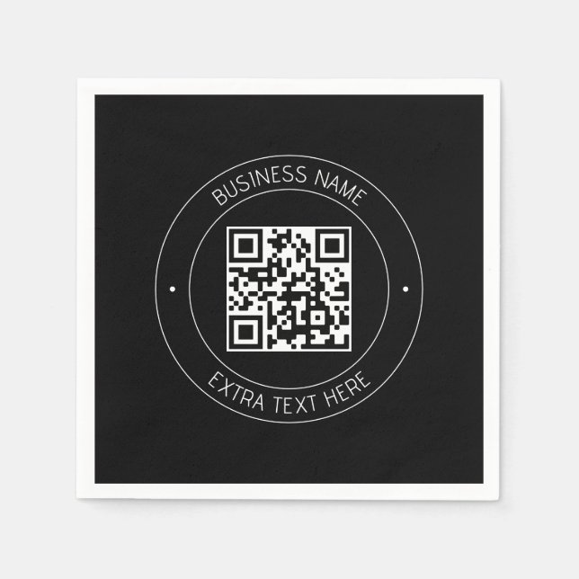 Your QR code & Editable Text | Black & White Napkins (Front)