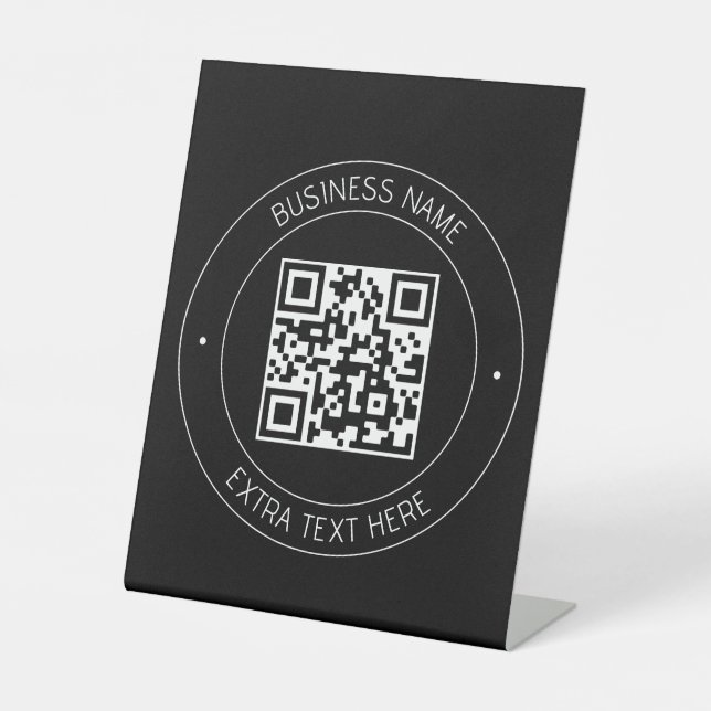 Your QR code & Editable Text | Black & White Pedestal Sign (Front)
