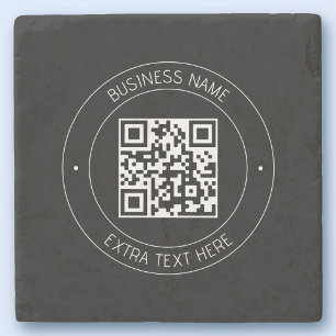Your QR code & Editable Text   Black & White Stone Coaster