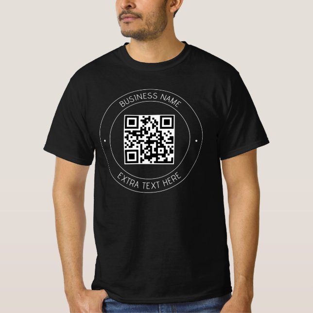 Your QR code & Editable Text | Black & White T-Shirt (Front)