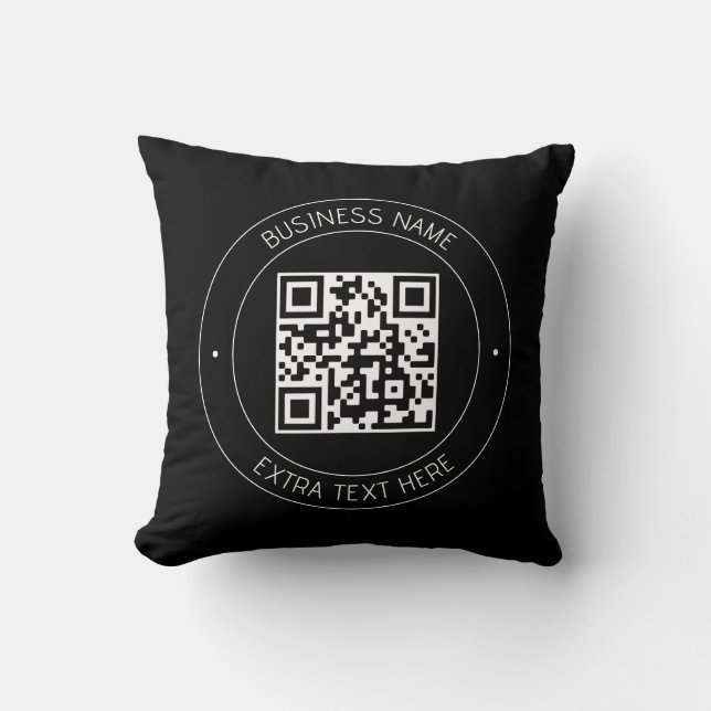 Your QR code & Editable Text | Black & White Throw Pillow (Front)