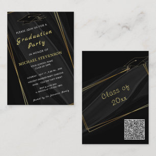 Your QR Code Gold Black Graduation Invitations