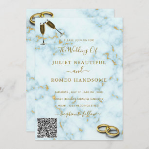 Your QR Code Gold White Marble Wedding Invitation