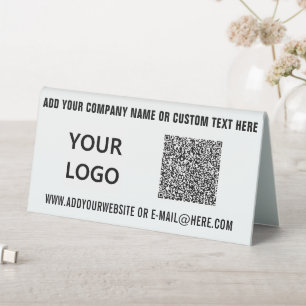 Your QR Code Info Logo and Text Table Tent Sign
