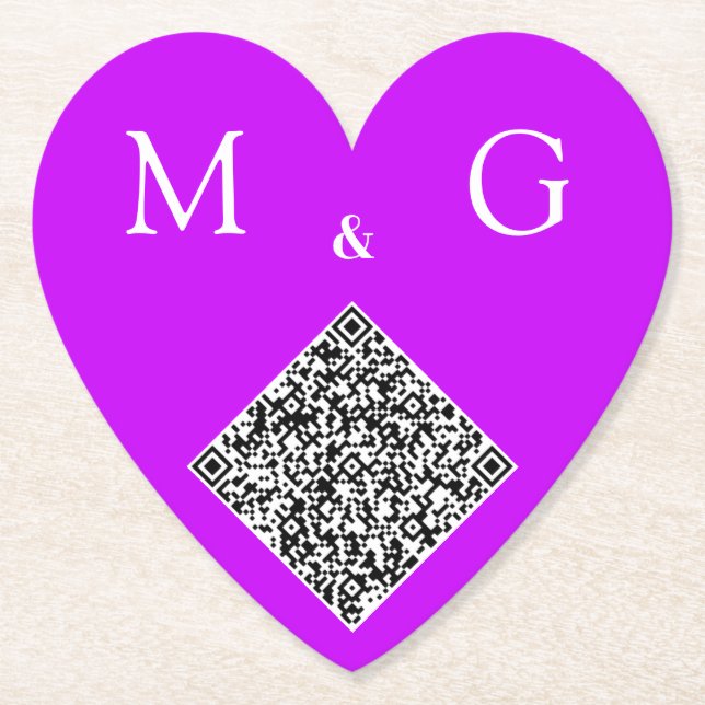 Your QR Code Letters Wedding Heart Paper Coasters (Front)