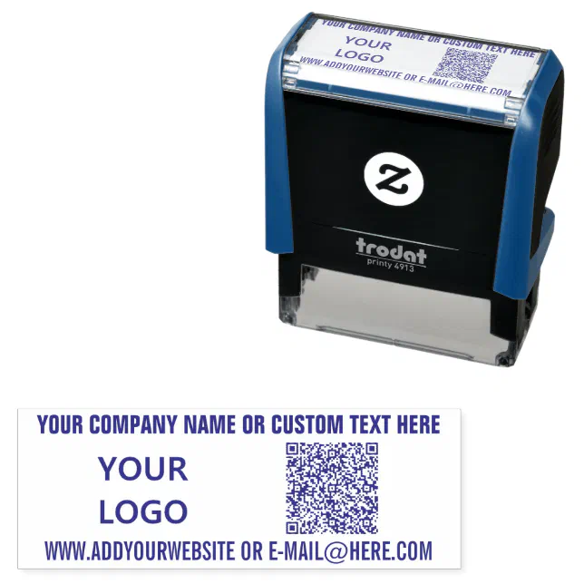Your QR Code , Logo and Custom Text Stamp Example | Zazzle