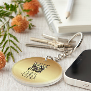Your QR Code Logo Gold Double Sided Circle Keychain