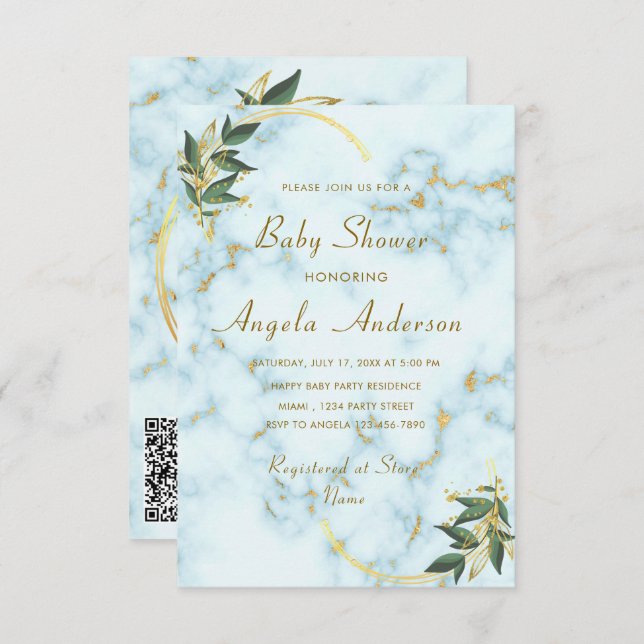 Your QR Code Marble Baby Boy Shower Invitation (Front/Back)