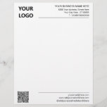 Your QR Code Name Address Logo Business Letterhead<br><div class="desc">Your Colors and Font - Simple Personalized Modern Design Business Office Letterhead with Your QR Code and Logo - Add Your QR Code and Logo - Image / Business Name - Company / Address - Contact Information - Resize and move or remove and add elements / text with Customization tool....</div>