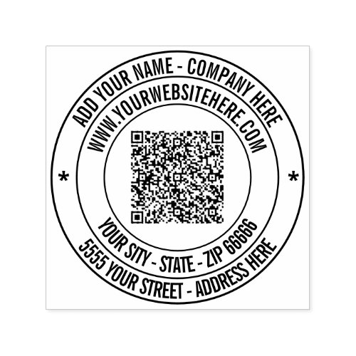 Your QR Code Name Address Website Round Stamp