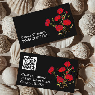 Your QR Code Red Floral Personalized Black Gothic Business Card