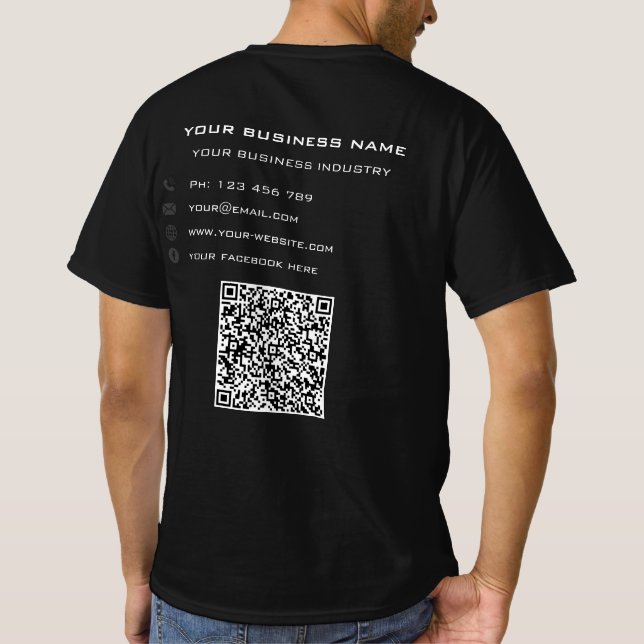Your QR Code Scan and Custom Text Business T-Shirt (Back)