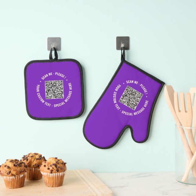 Your QR Code Scan and Custom Text Personalized Oven Mitt & Pot Holder Set (Insitu(Hanging))