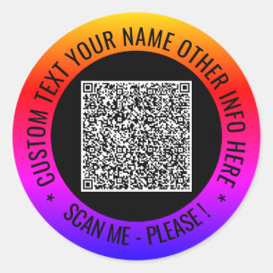 Your QR Code Scan and Custom Text Round Stickers