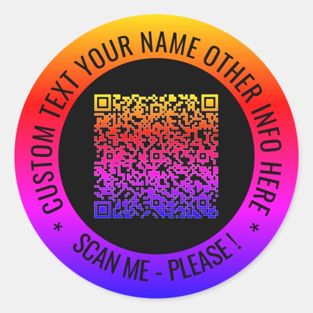Your QR Code Scan and Custom Text Round Stickers (Front)