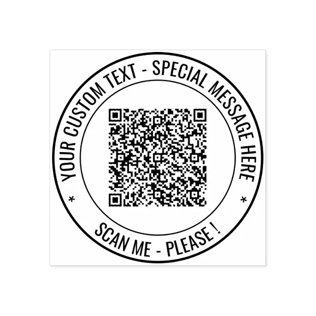 Round Qr Code With Text Inside Code Your QR Code Scan Custom Text Round Rubber Stamp | Zazzle