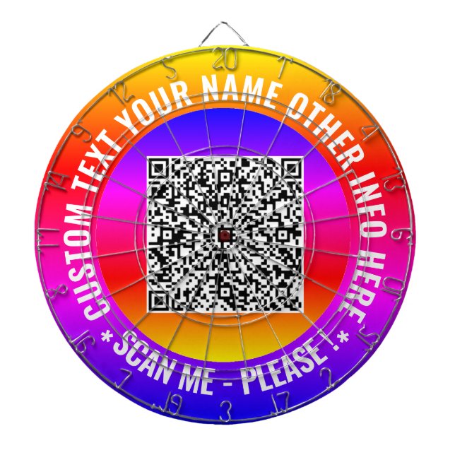 Your QR Code Scan Info and Custom Text Dart Board (Front)