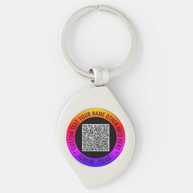 Your QR Code Scan Info and Custom Text Keychain (Front)