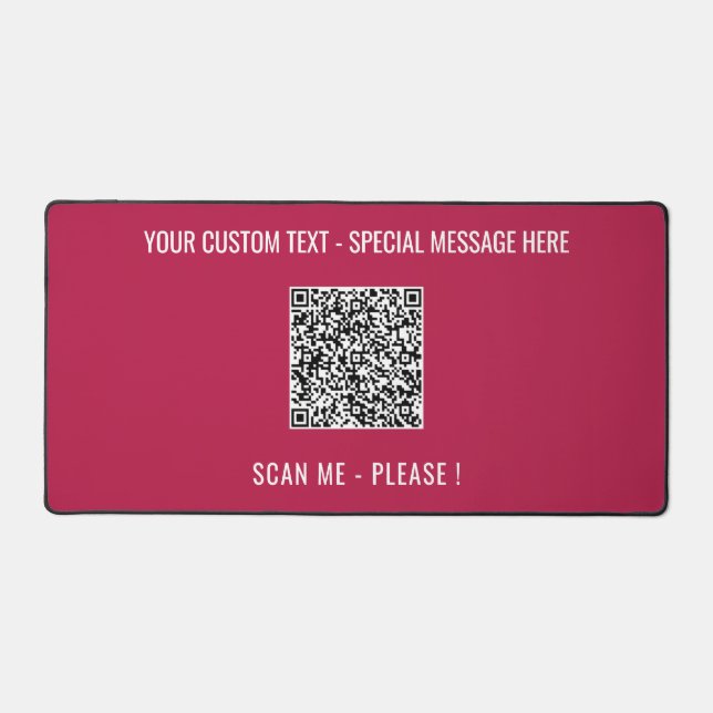 Your QR Code Scan Info Custom Text and Colors Desk Mat (Front)