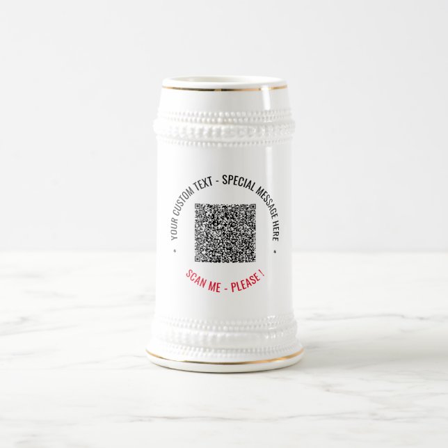 Your QR Code Scan Info Custom Text Beer Stein (Center)