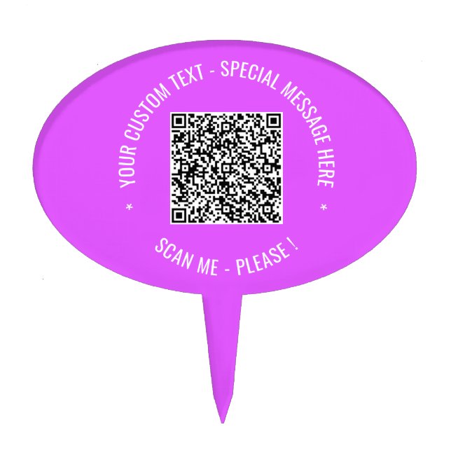Your QR Code Scan Info Custom Text Cake Topper (Front)