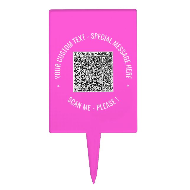 Your QR Code Scan Info Custom Text Cake Topper (Front)