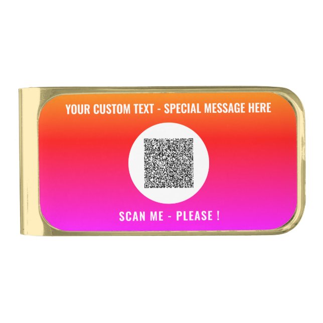 Your QR Code Scan Info Custom Text Money Clip (Front)
