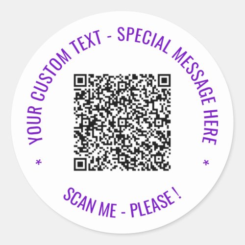 Your QR Code Scan Info Custom Text Round Sticker