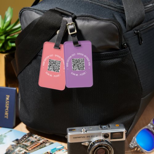 Your QR Code Scan Info Text and Colors Luggage Tag