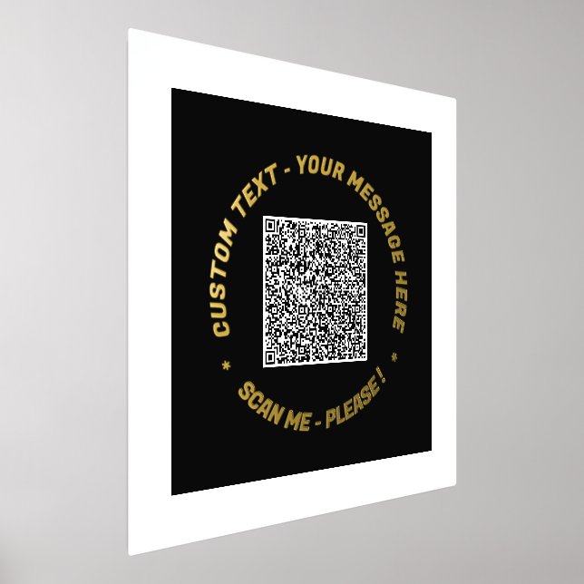 Your QR Code Scan Info Text Black Gold Foil Prints (Laydown)