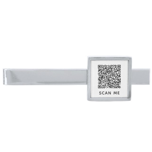 Your QR Code Scan Info Text Silver Finish Tie Bar (Front)
