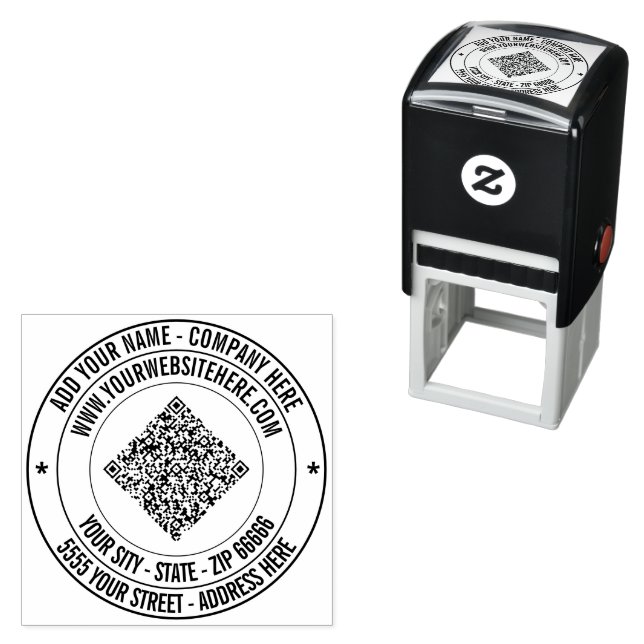 Your QR Code Text Address Round Self-inking Stamp (In Situ)