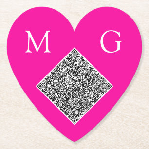 Your QR Code Wedding Heart Paper Coaster Template