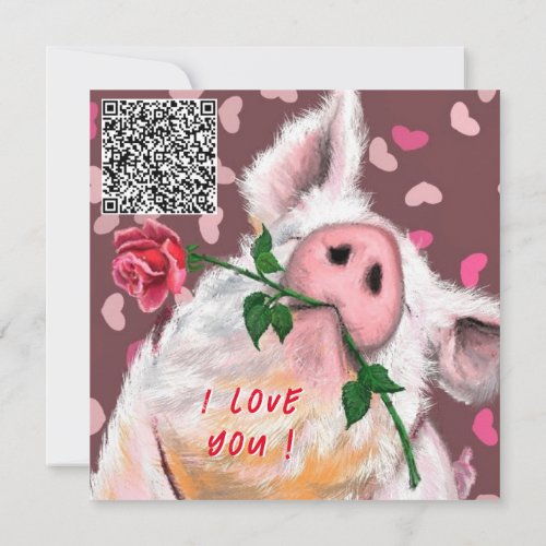 Your QR Code Wish Valentines Day Card In Love Pig