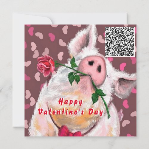 Your QR Code Wish Valentines Day Card In Love Pig