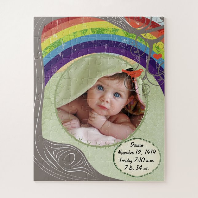 Your Rainbow Baby Photo Cute Tree & Birds Jigsaw Puzzle (Vertical)