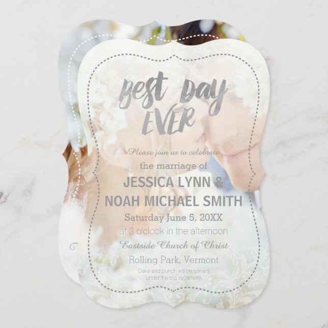 Your Romantic Photo Best Day Ever Gray Borders Invitation (Front/Back)