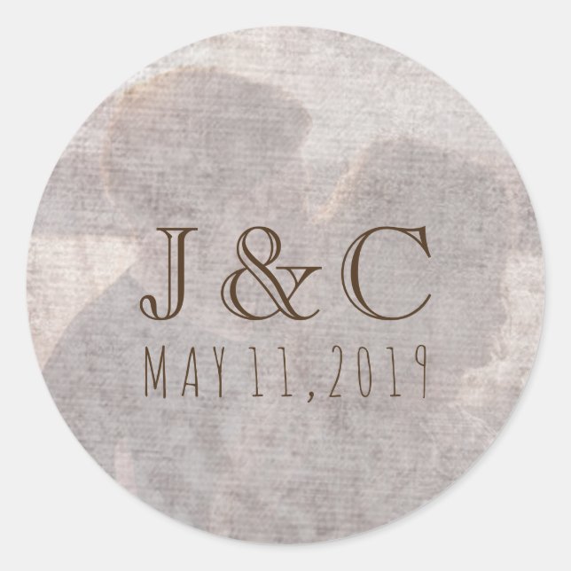 Your Romantic Photo, Monogram, and Date Classic Round Sticker (Front)